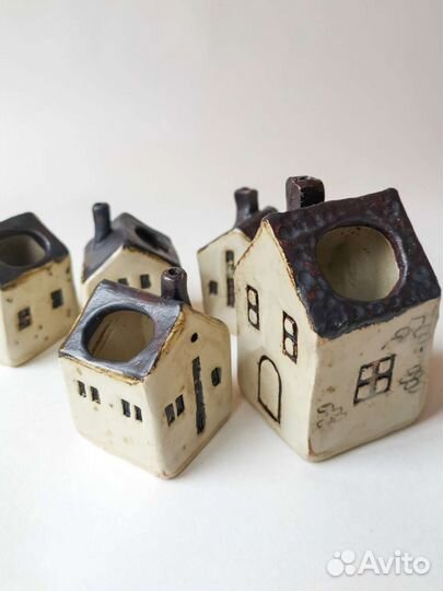 Керамические горшочки домики и подсвечники елочки