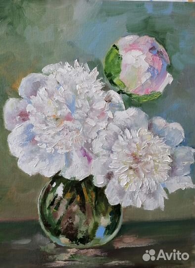 Картина маслом на холсте пионы