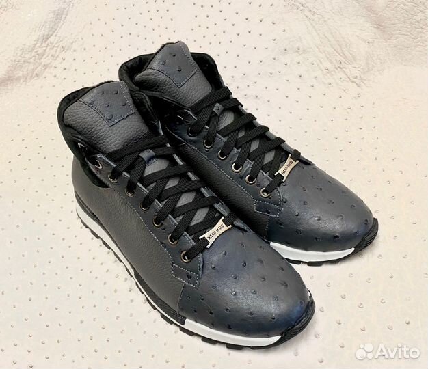 Кроссовки мужские из кожи страуса и телячьей кожи