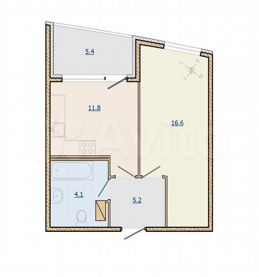 1-к. апартаменты, 43,1 м², 5/6 эт.
