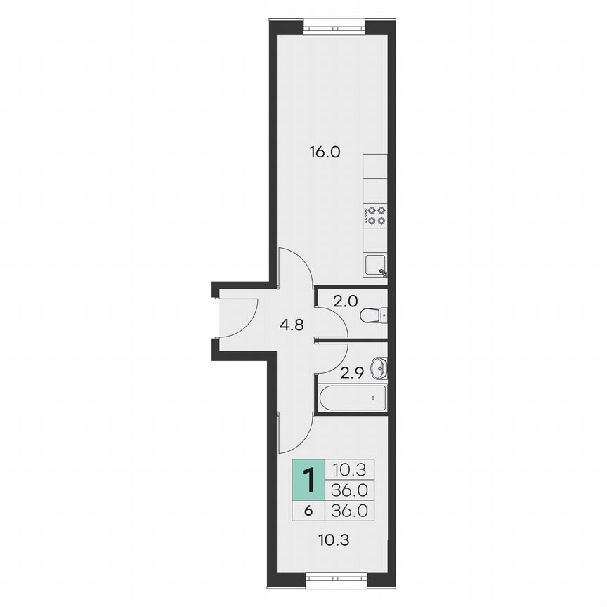 1-к. квартира, 36 м², 1/9 эт.
