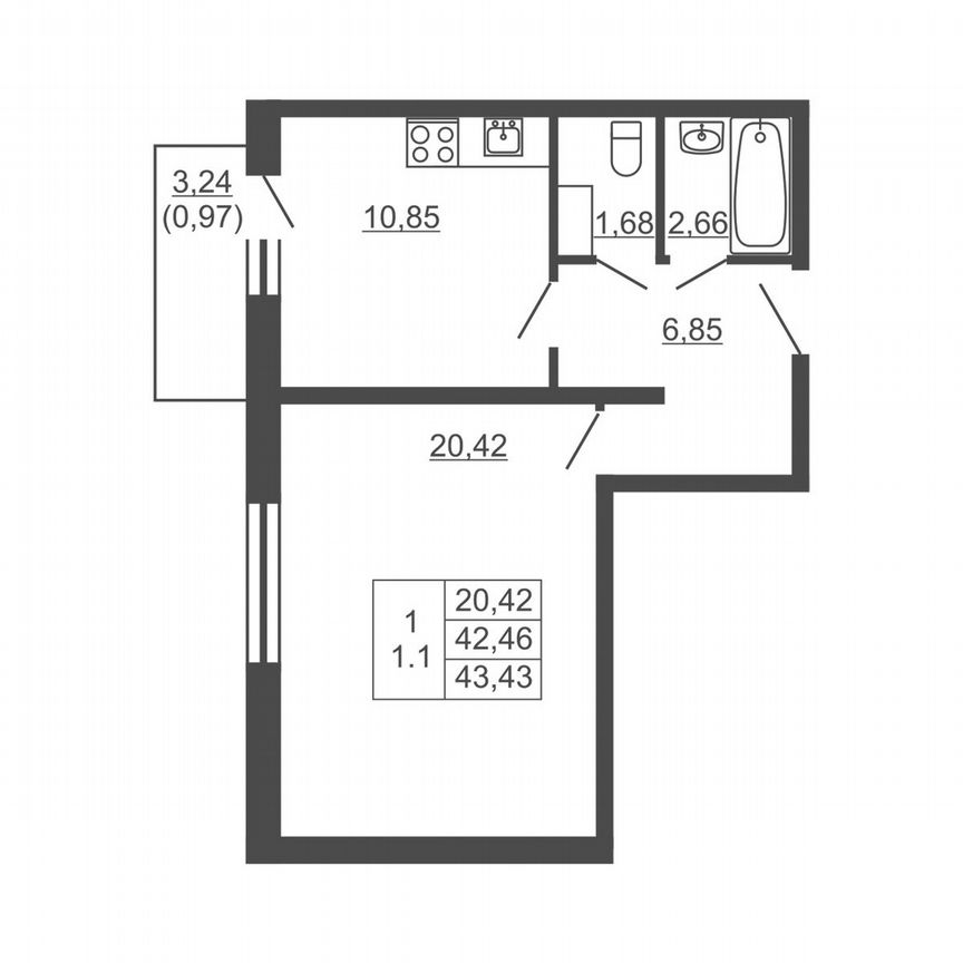 1-к. квартира, 43,4 м², 10/16 эт.