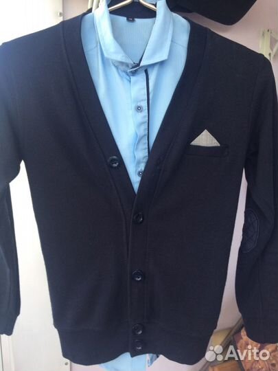 Шелковая рубашка на мальчика + жакет синий