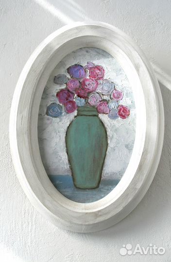 Картина букет цветов в вазе рамке