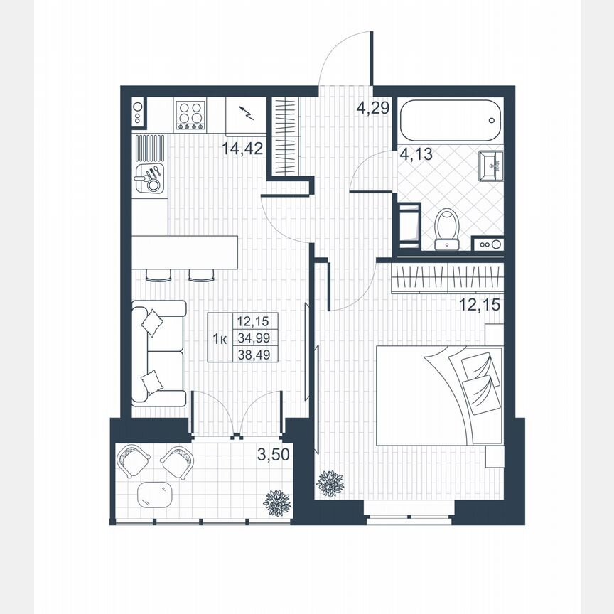 1-к. квартира, 36,7 м², 2/8 эт.