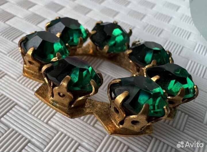 Брошь изумрудное чешское стекло СССР винтаж
