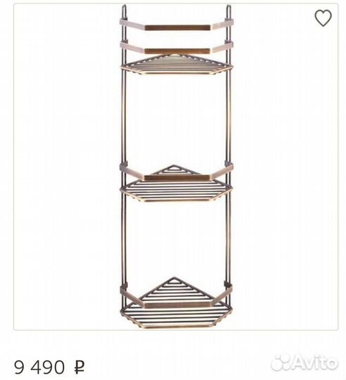 Полка в ванную трехъярусная угловая бронзовая