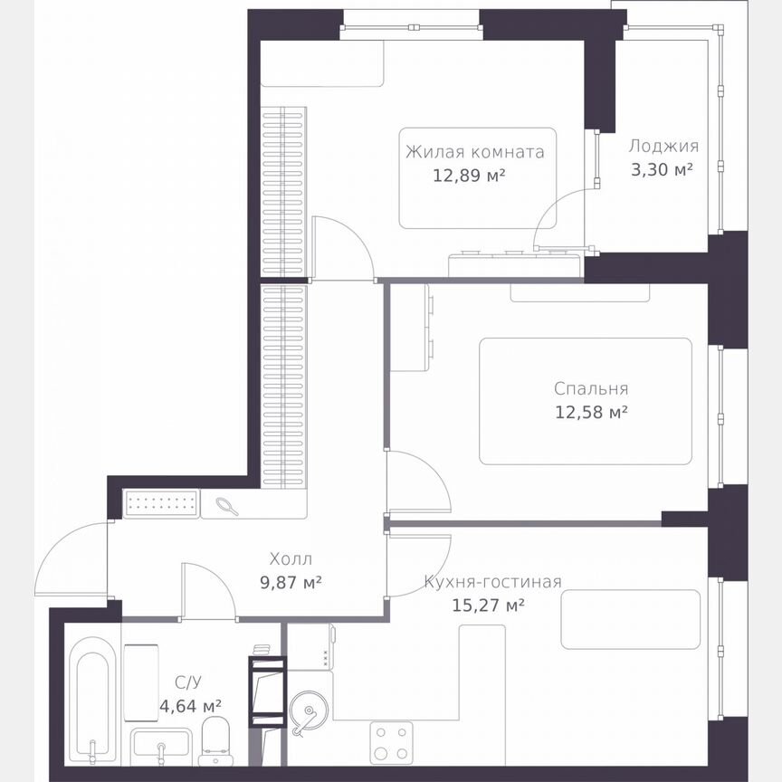 2-к. квартира, 56,9 м², 6/11 эт.