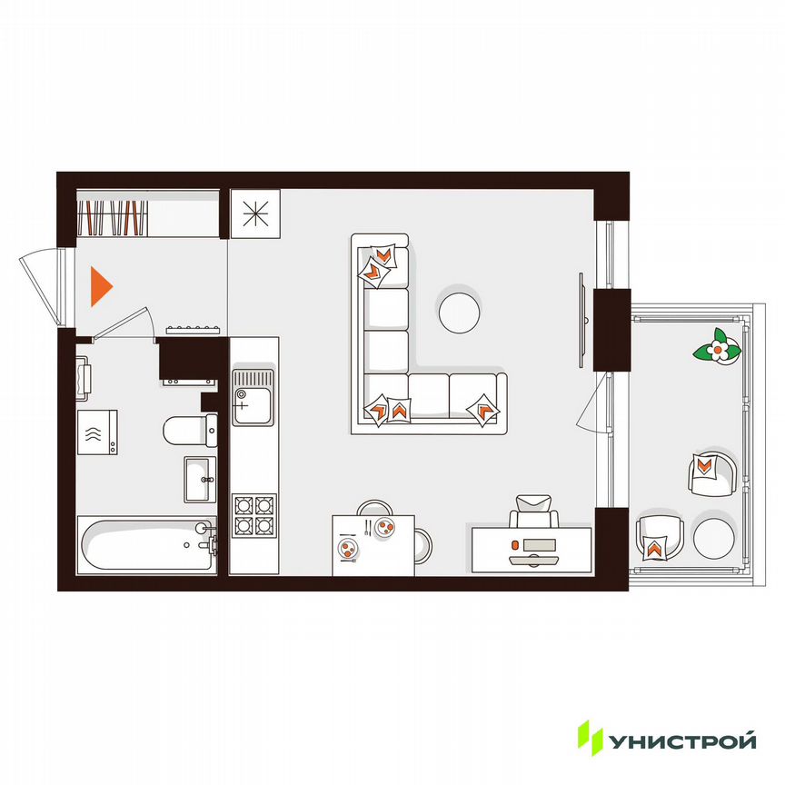 Квартира-студия, 29,9 м², 3/5 эт.