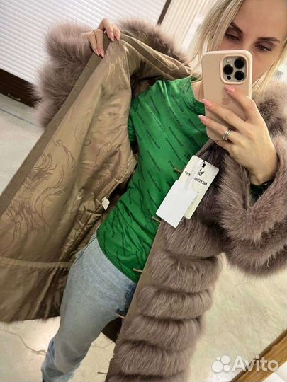 Шуба из песца с капюшоном