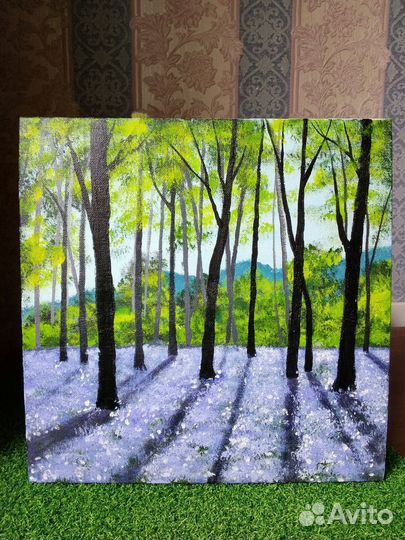 Картина пейзаж лес с лавандой