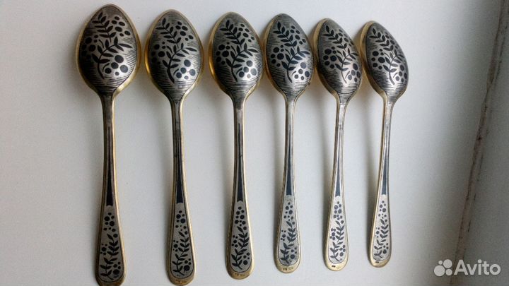 Ложки, серебро 875, позолота, чернение