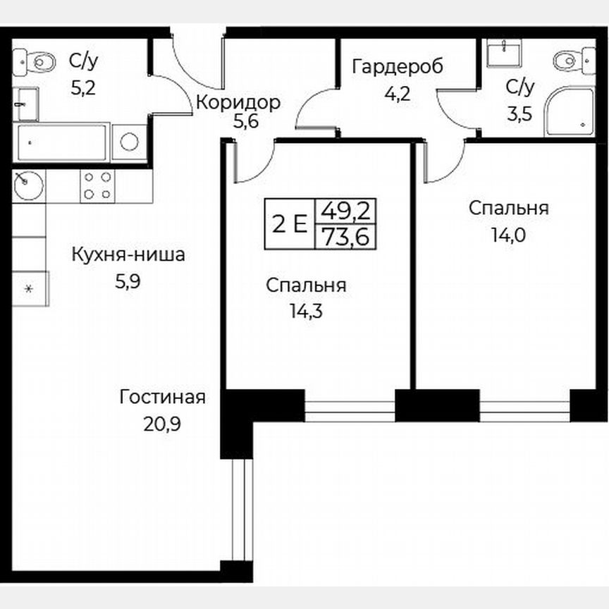 2-к. апартаменты, 73,6 м², 4/30 эт.