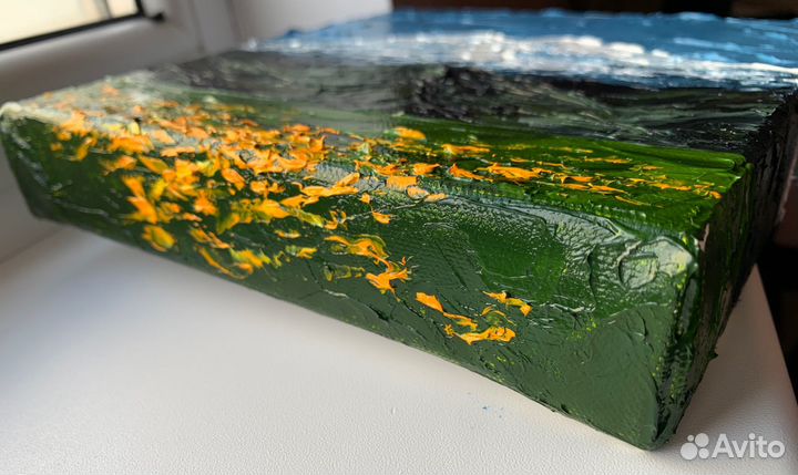 Картина маслом холст Эльбрус полевые цветы горы