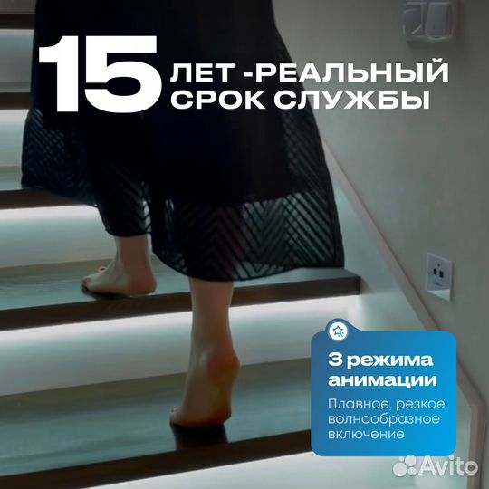 Подсветка лестницы, 20 ступеней, холодный свет