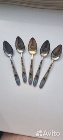 Серебряные кофейные ложки СССР эмаль