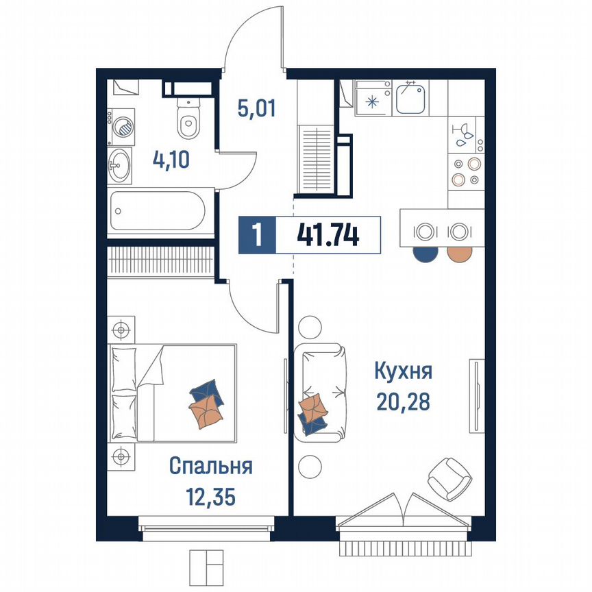 1-к. квартира, 41,7 м², 15/18 эт.