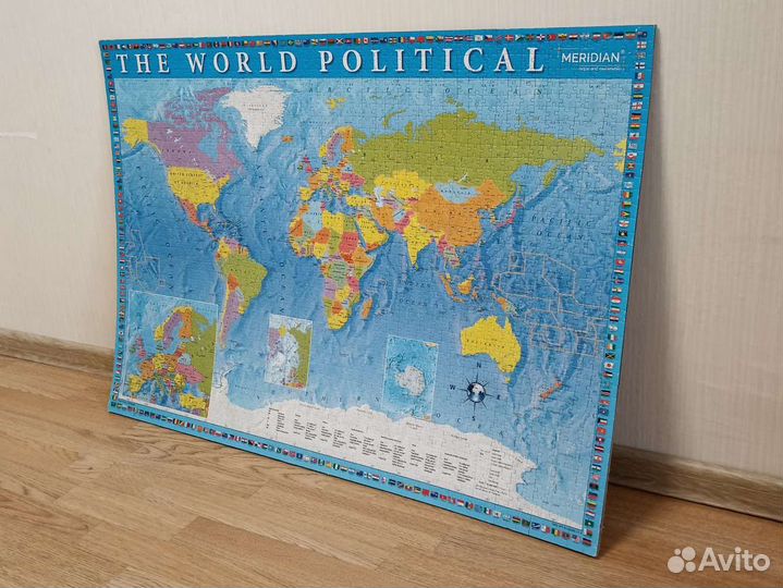 Пазл карта мира на английском языке собранный