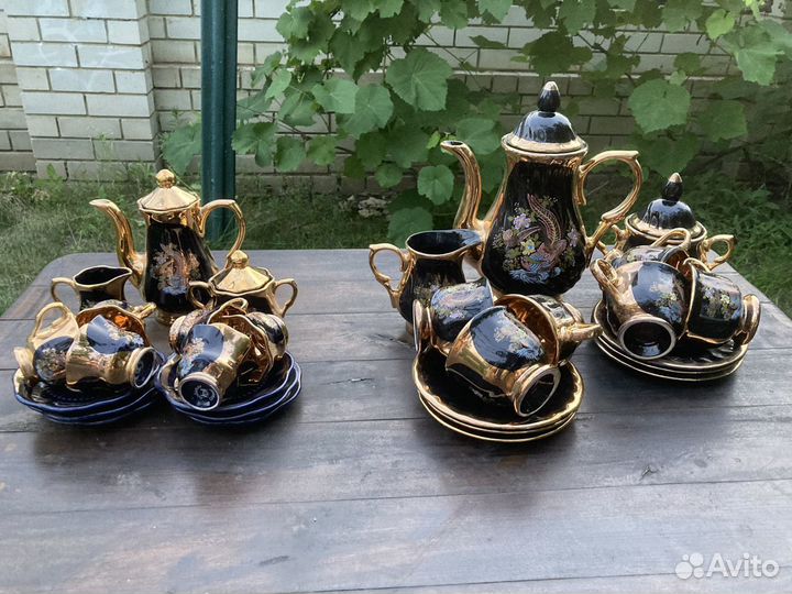 Сервиз кофейный и чайный черный с золотом