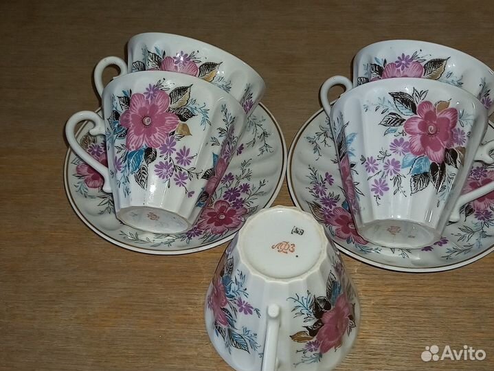 Чайные пары, блюдца лфз, костяной фарфор СССР