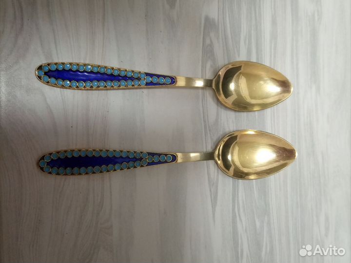 Ложка серебро позолочена лю7 916 с эмалью