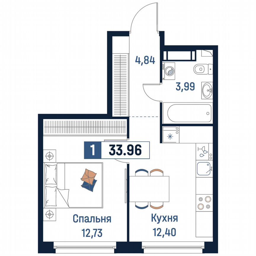 1-к. квартира, 34 м², 14/18 эт.