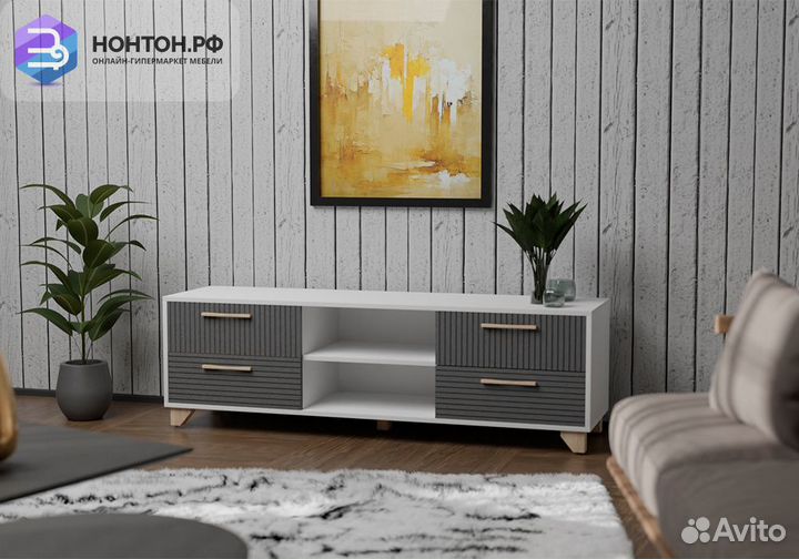 Тв-тумба с нишей Копенгаген белая / серый графит