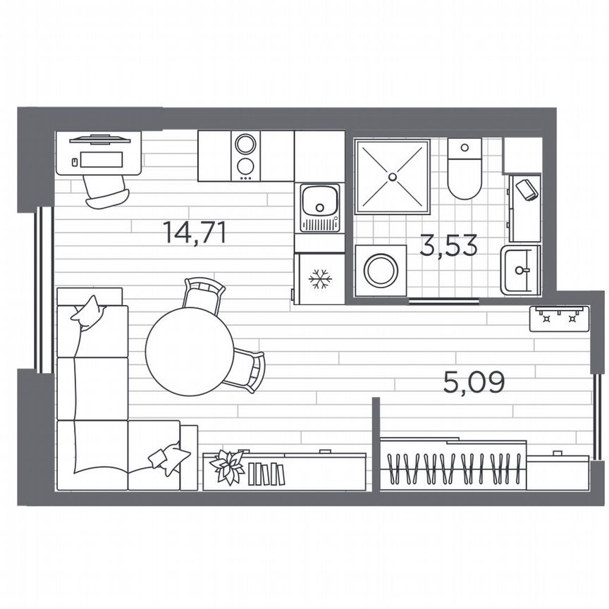 Квартира-студия, 23,3 м², 1/5 эт.
