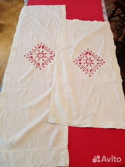 Набор льняной. Подзор и накомодник. Ришелье