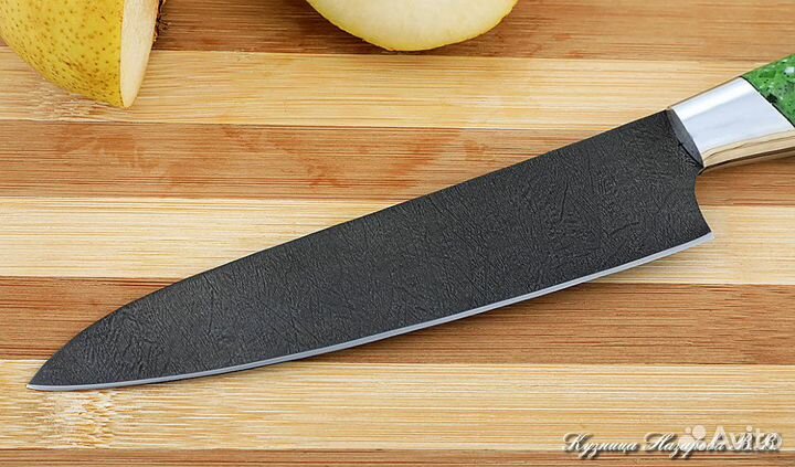 Кухонный нож № 3 сталь Х12мф рукоять акрил зеленый