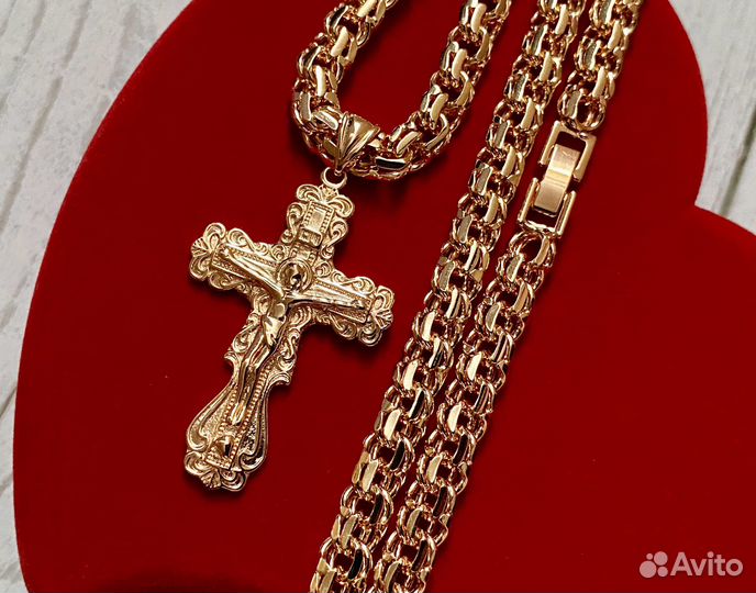 Цепочка бисмарк +крест покрытие золото 60-7-42
