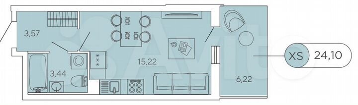 Квартира-студия, 24,1 м², 2/12 эт.