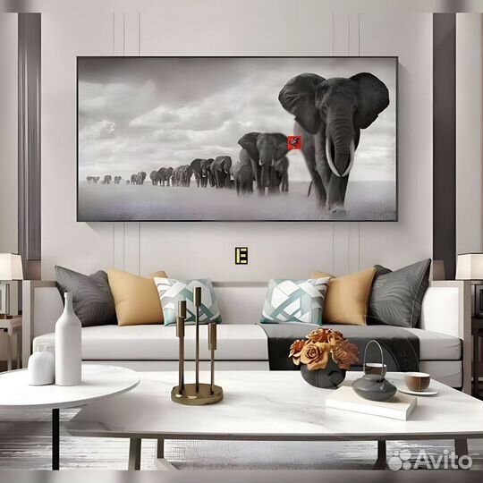 Картина семья слон лев тигр лошадь