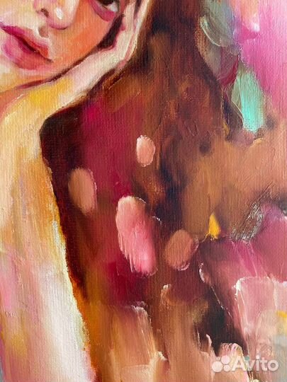 Картина маслом на холсте девушка чувства текстура