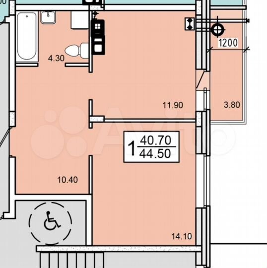 1-к. квартира, 44,5 м², 8/10 эт.