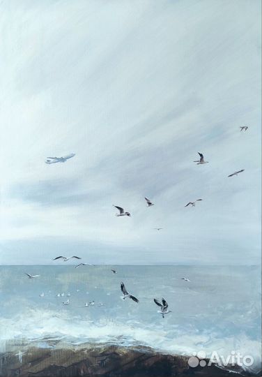 Интерьерная большая картина. Море, чайки