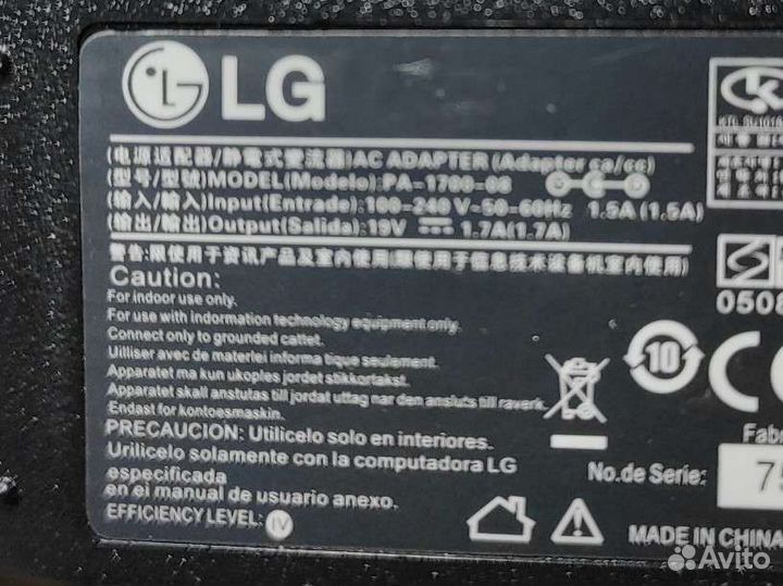 Блок питания для монитора, телевизора LG 19v 1.7A