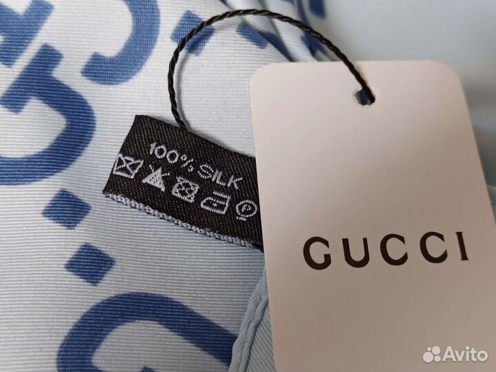 Платок голубой ментол Gucci шелковый 7 цветов