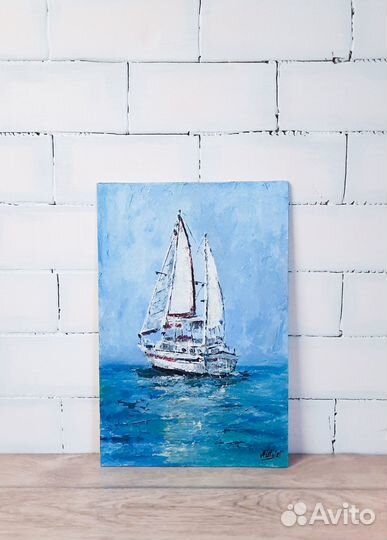 Картина парусник Морской пейзаж Этюд мастихином