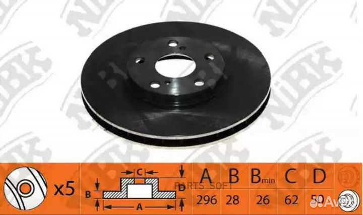 Nibk RN1442 Торм.диск пер.вент.296x28 5 отв