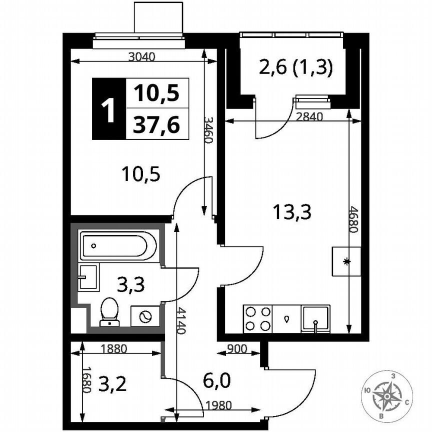 1-к. квартира, 37,6 м², 13/18 эт.