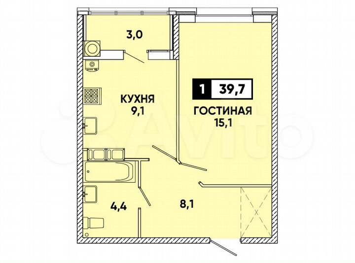 1-к. квартира, 40 м², 3/12 эт.
