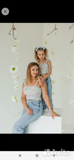 Топы family look для мамы и дочки+джинсы