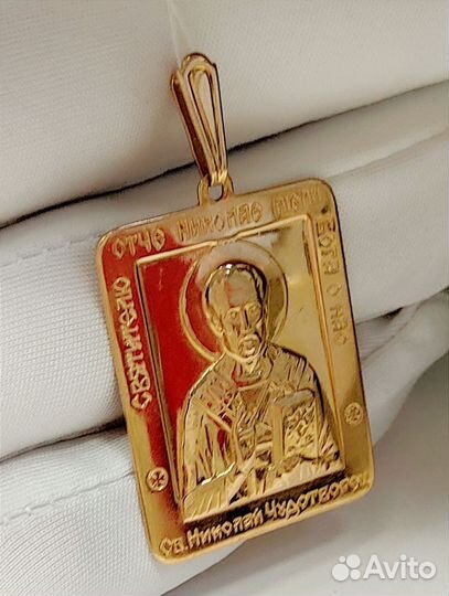 Золотая подвеска икона николай