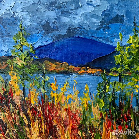 Картина маслом на холсте магнит горы осень пейзаж