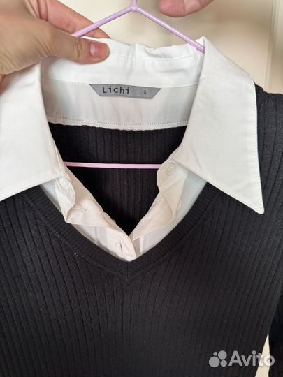 Платье мини из двух материалов lichi