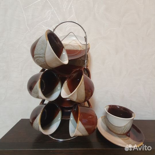 Набор кофейный на металлической подставке