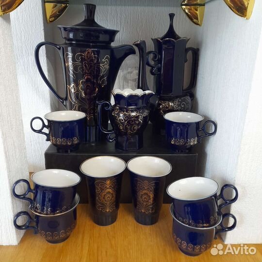 Чайно-кофейный сет - кобальт с золотом