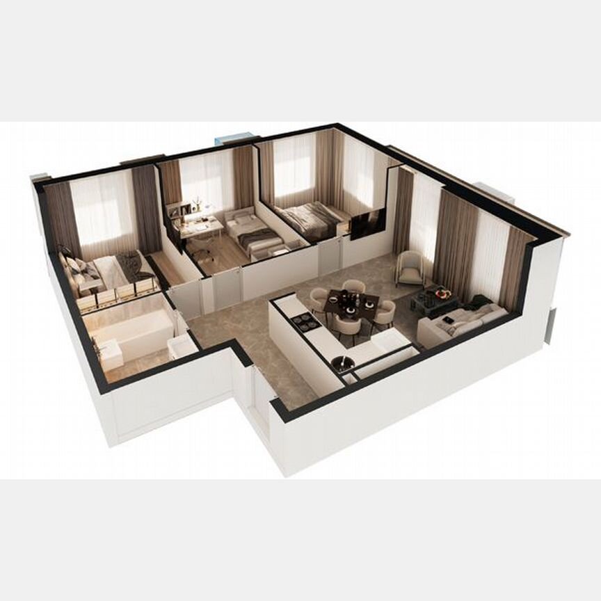 3-к. апартаменты, 65,3 м², 9/30 эт.