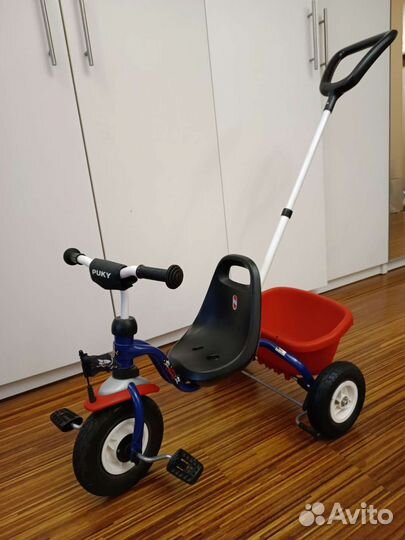 Трехколесный велосипед puky с корзиной и ручкой